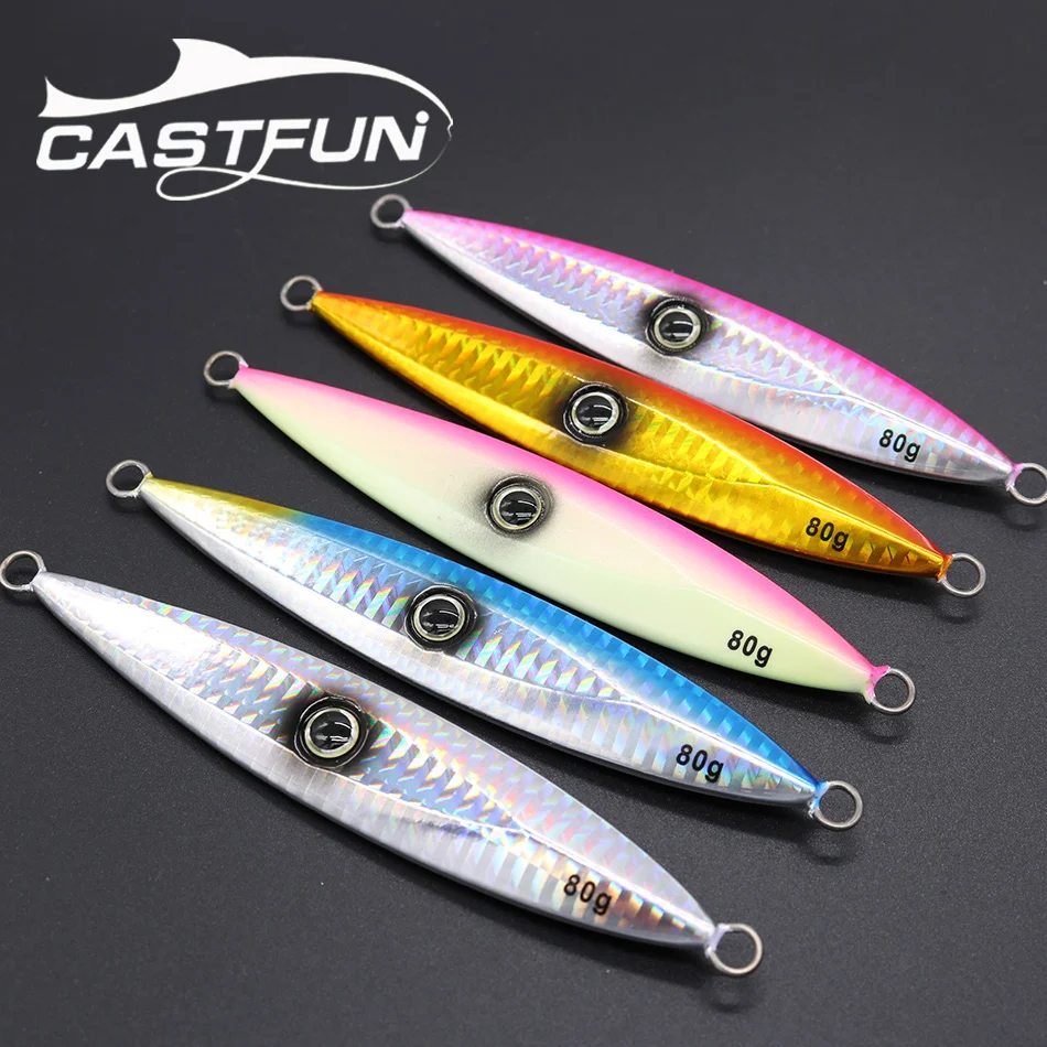 

CASTFUN Falling Jigs Vertical Bait 80g 100g 120g 150g 200g Metal Jigs 5pcs/lot Slow Pitch Jigging Lure Boat Fishing Lead Lure