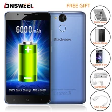 Оригинал Blackview P2 сотовый телефон 4 ГБ Оперативная память 64 ГБ Встроенная память смартфона MT6750T Octa Core 5.5 дюймов Full HD 6000 мАч Мобильный телефон 13MP бесплатный подарок