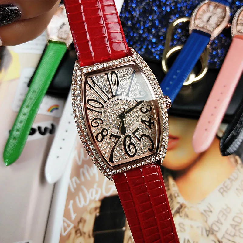 Женские часы Женская Роскошная марка, Женская мода Tonneau Кварцевые женские наручные часы для женщин Relogio Feminino - Цвет: Красный