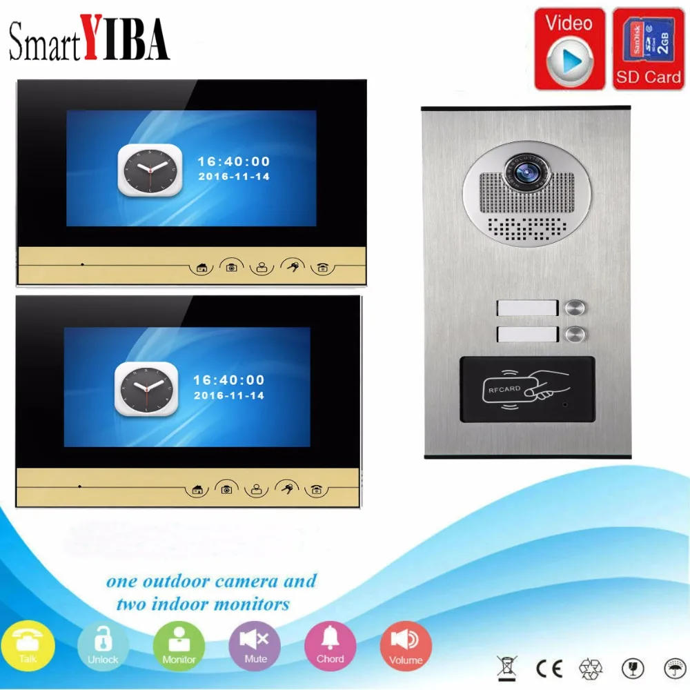 Smartyiba 7 "дюймовый монитор видео домофон дверной звонок RFID дверца Камера с SD карты видео Запись для 2 квартиры