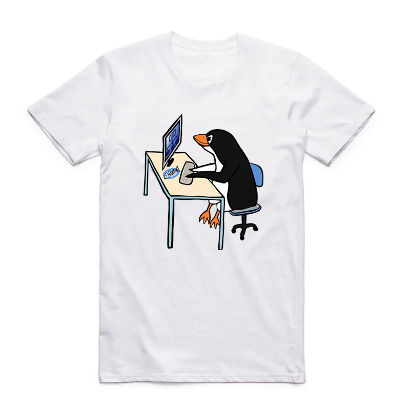 

The LINUX Penguin In A Computer Funny Geek T Shirt Short Sleeves O Neck Summer Casual Cool T-shirt HCP800