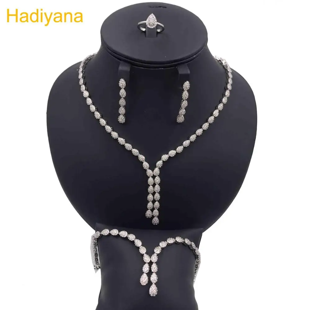 Hadiyana кубический циркон плоскогубцы для набор украшений для женщин Новая Свадебная вечеринка медная кисточка 4 шт. Ювелирные наборы оптом CN126 - Окраска металла: White gold