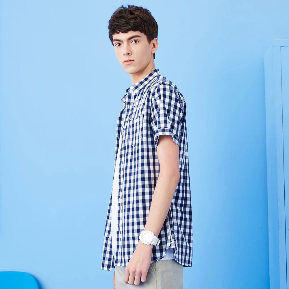 METERSBONWE جديد الصيف قصيرة الأكمام قميص منقوشة عارضة الرجال قميص рубашка мужская