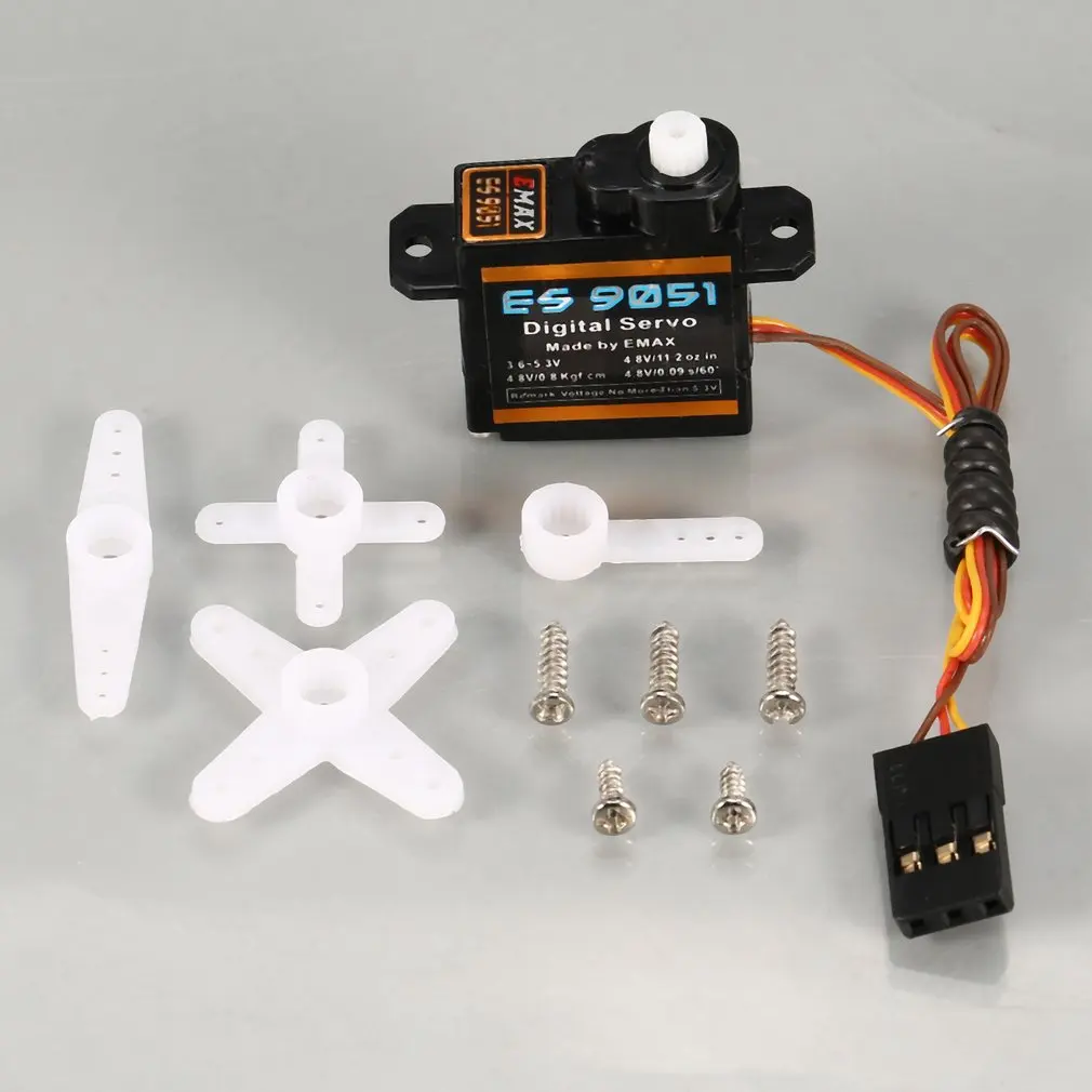

4pcs/lot EMAX ES9051 ES9251 4.3g/2.5G Digital Servo Plastic Gear 4.8V 0.8kg Torque 0.09 Sec/60' for 3D F3P RC Airplane Model Toy