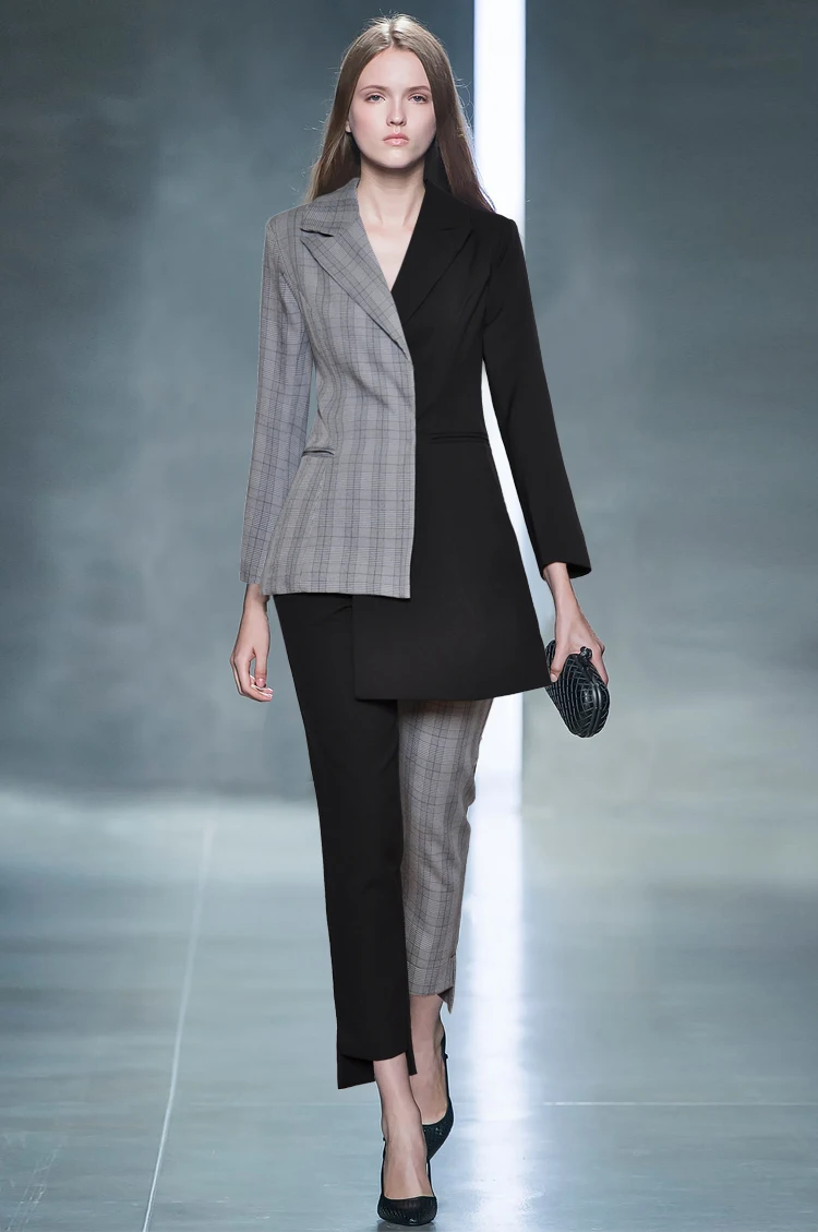 Women's High end Catwalk Skirt Suit Turn down Collar Sleeve Blazer & Empire Ankle Length Patchwork Pant Suit H5322|Women's Sets| - AliExpress