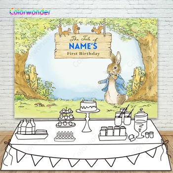 

Kids Background for Photography Yellow Rabbit with Blue Shirt 7x5ft Forest Scenery Custom Backdrops for Birthday or Easter Day