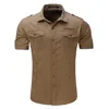 Men's Shirt 2022 Short Sleeve Cargo Shirt Fashion Casual Summer Uniform Military Style Cotton Solid Male Casual Shirt Khaki Grey ► Photo 3/6