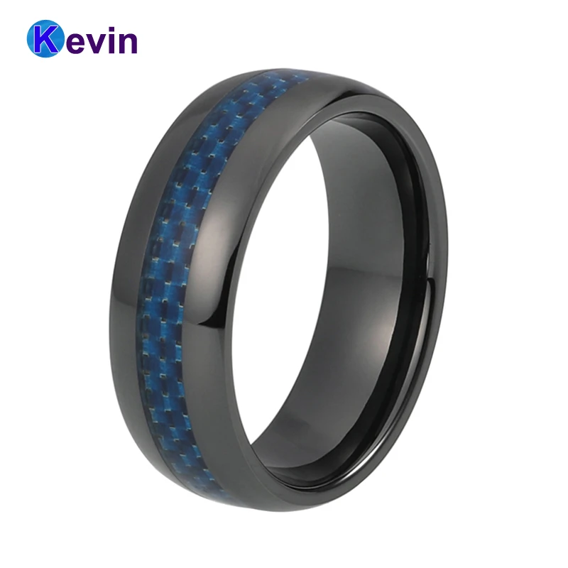 

New style tungsten ring black tungsten ring with blue carbon fiber inlay very nice