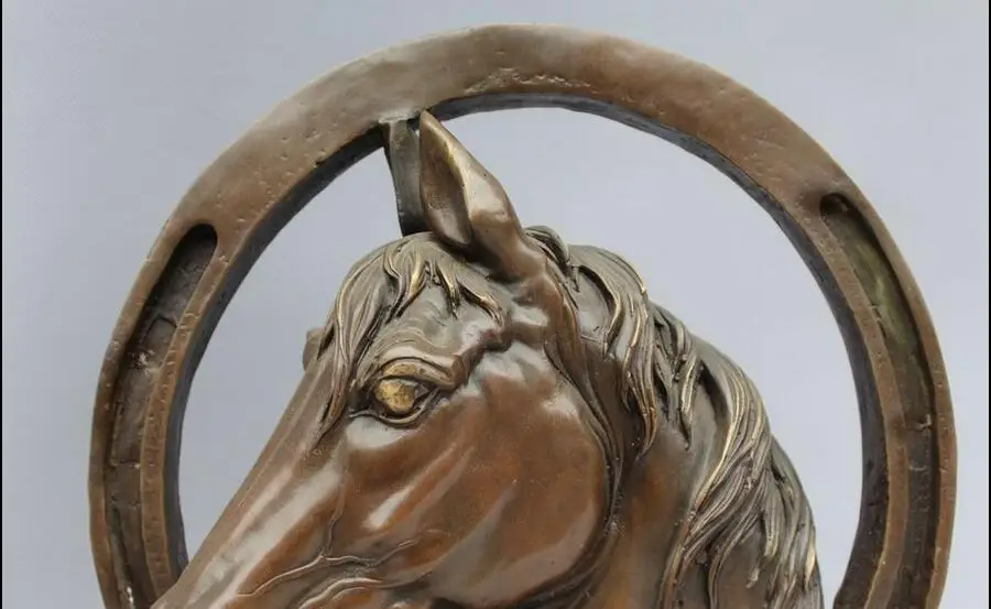 

12"Chinese Feng shui Bronze Carving Zodiac Year Horse Head Bust Success Statue