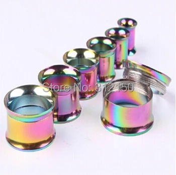 

16pcs/lot Free Shipping 8 sizes 5-18mm rainbow color Fashion Double Flared Tunnel with Inside Screw Ear Plug Flesh Tunnel UV