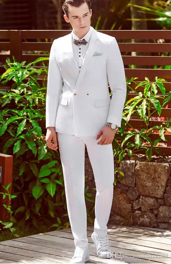 Latest Coat Pant Designs White Double Breasted Men Suits