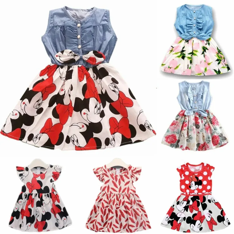 

Girls Dress Kids Dresses for Girls Baby Fashion Cotton Denim Stitching Minnie Party Dress 3-7 Y Girls Dresses Summer 2019