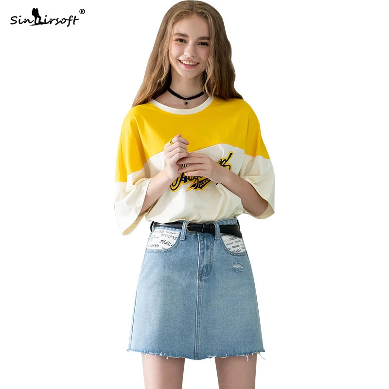 

SINAIRSOFT Fashion Loose Women's A-line Skirt Cotton Casual Bag Hip Skirt Girl Mini Skirt Summer Hot Short Female