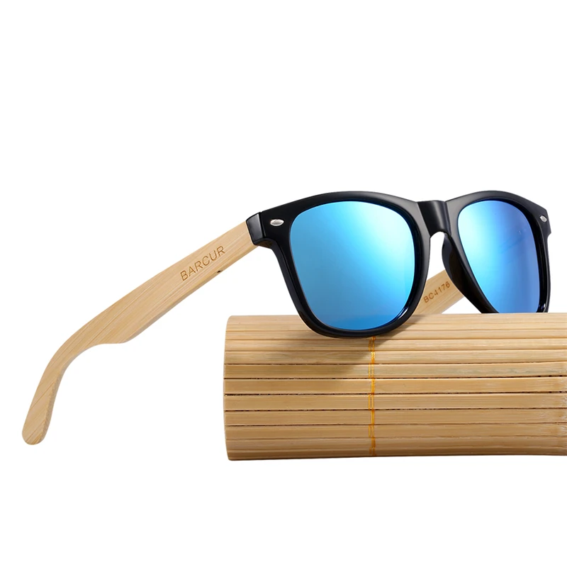 BARCUR Bamboo Polarized Sunglasses Fashion Wood Frame Sunglasses