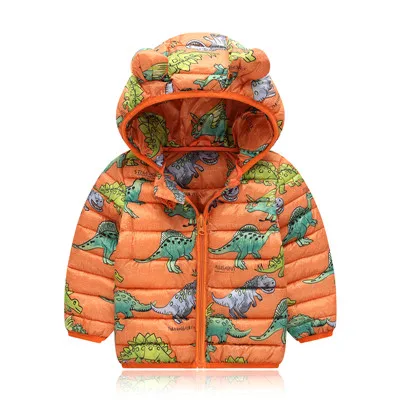 Новейшие куртки с динозаврами для мальчиков, Детские Пуховые парки, зимнее пальто динозавр с капюшоном для мальчиков, зимняя одежда для маленьких мальчиков, Детская верхняя одежда - Цвет: Orange