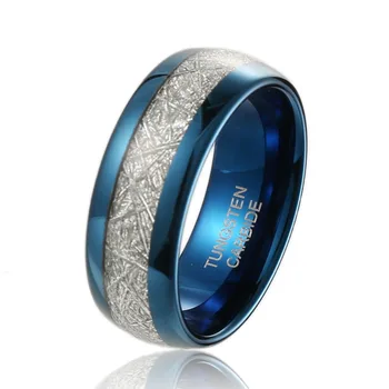 

Tungsten Band Rings Blue Meteorite