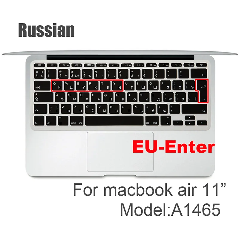 Русский ЕС и США-введите Клавиатура Обложка протектор для Macbook Pro 13Air 11 12 15 Сенсорная панель Модель A1706/A1466 A1707/A1990/A1398/A1534 - Цвет: Air 11 inch EU-Enter