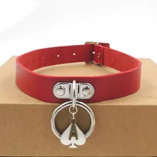 Пиковая королева кожаное колье День фетиш красный pu о-образное кольцо покорный раб nw260