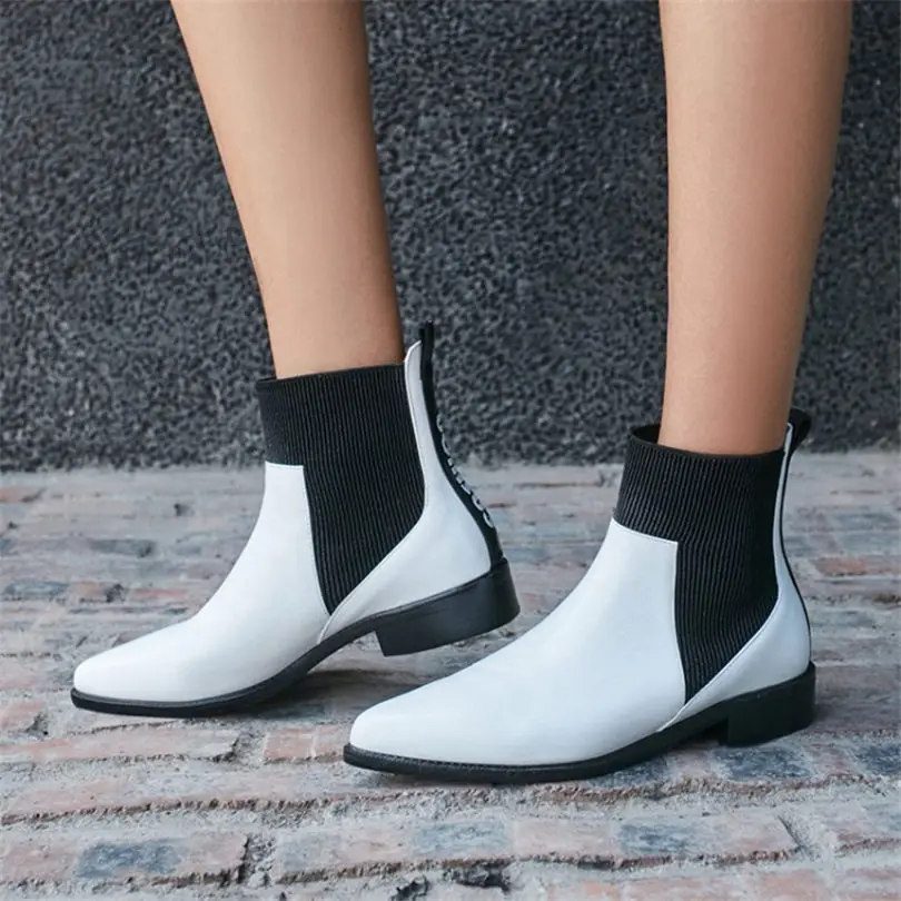 NAYIDUYUN 2018 Shoes Womens Genuine Leather High Top Ankle Boots Pointed Toe Low Heels Party Pumps Punk Oxfords Casual Shoes