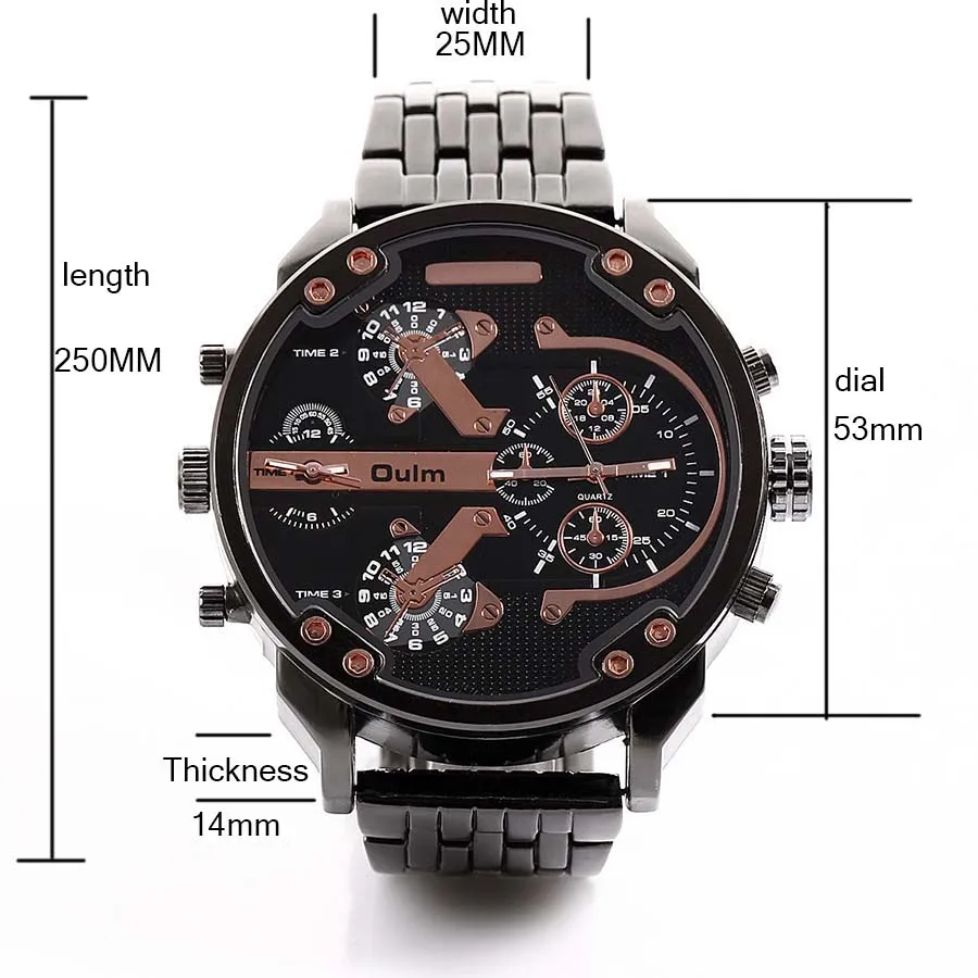 Часы Oulm Мужские кварцевые в стиле милитари брендовые большие люксовые