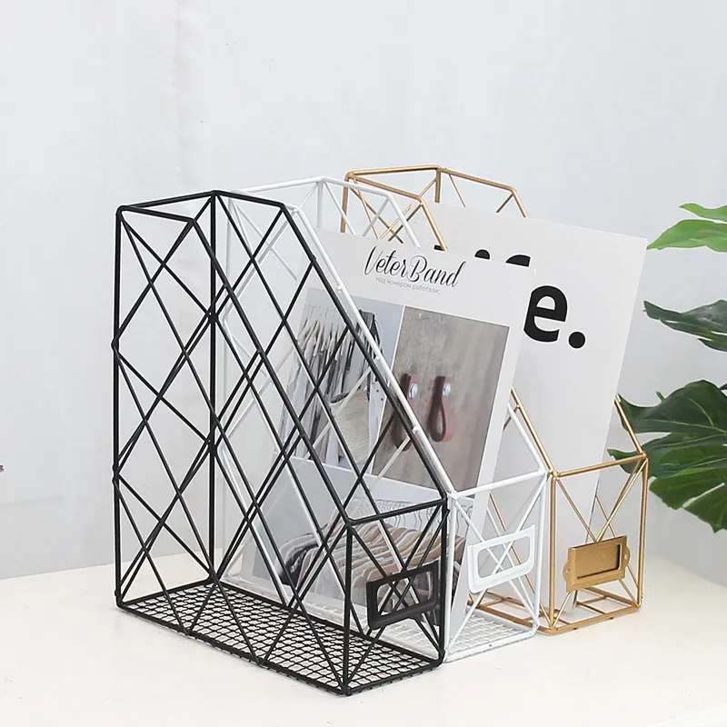 Metal Grid File Rack Data Frame Desk Newspaper Racks Gold Storage Basket