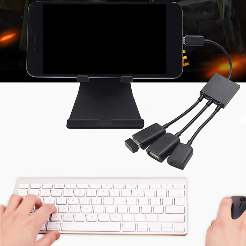 Multi-function OTG Micro USB Male to 2xUSB Port+1xMicro USB Female HUB Game Adapter Connector For Smartphone Android U-Disk PC