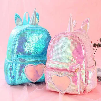 

Women Sequins Backpack Cute Unicorn Schoolbag For Teenage Student Girls Satchel Female Packpack