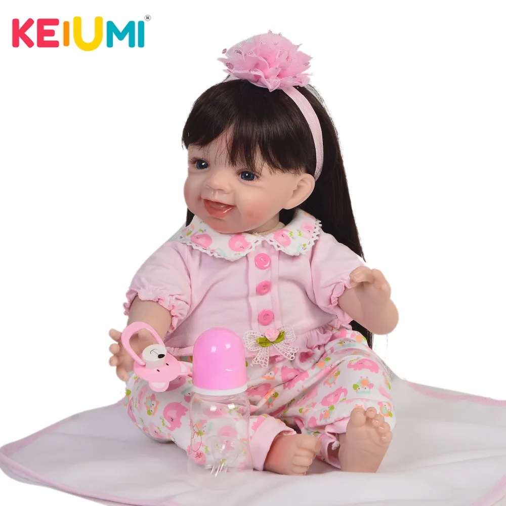 

Stylish 22'' Baby Reborn Girl Long Hair Stuffed Dolls 55 cm Soft Silicone Reborn Baby Dolls Lifelike Smiling For Child XMAS Gift