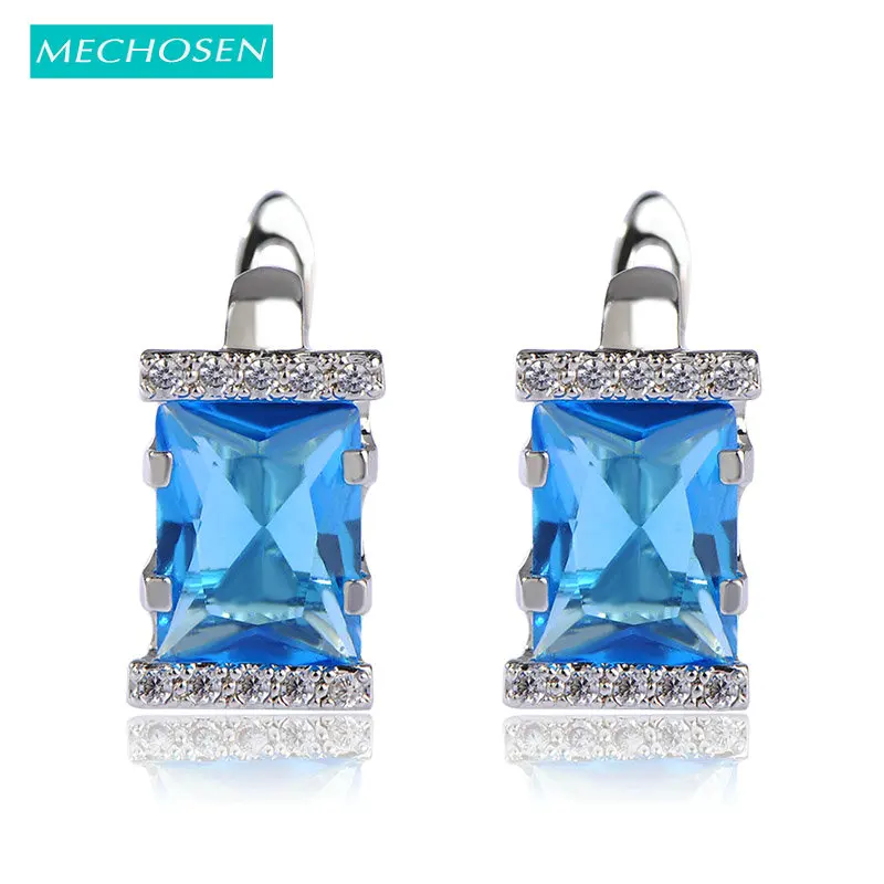 

MECHOSEN New Arrival Square Earrings Fashion Summer Style For Women Silver Color Cubic Zirconia Brincos Grandes Para Mulheres