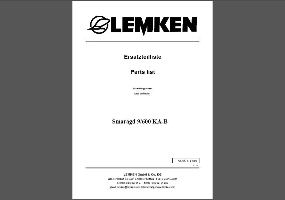 ︻Каталоги запчастей для ⓪ Lemken Lemken ...