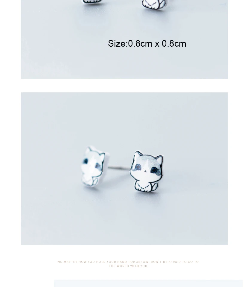 2018 100% 925 Real Sterling Silver Fashion Women's Cute Animal Cat Stud Earrings Gift For Girls Kids Lady oorbellen kinderen (2)