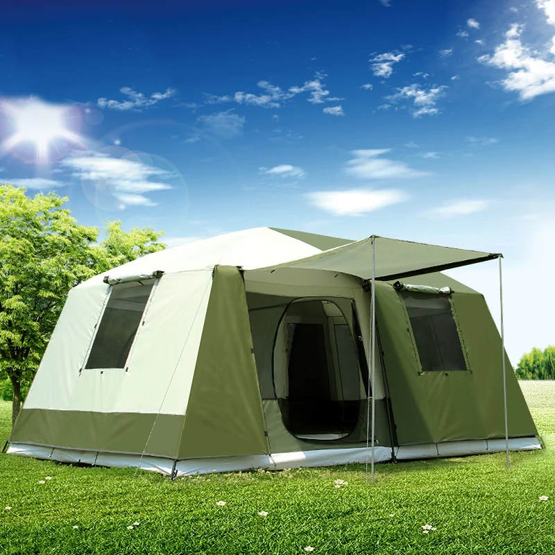 Gran calidad, 10 personas, doble capa, 2 habitaciones, 1 pasillo, gran tienda de campaña para fiestas familiares al aire libre, gran espacio, impermeable, tienda de campaña, Carpas|camping tent|large family camping tentsfamily camping tent - AliExpress