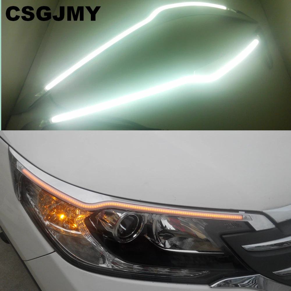 

CSGJMY Car Headlight LED Eyebrow Daytime Running Light DRL With Yellow Turn Signal Light For Honda CRV 2012 2013 2014