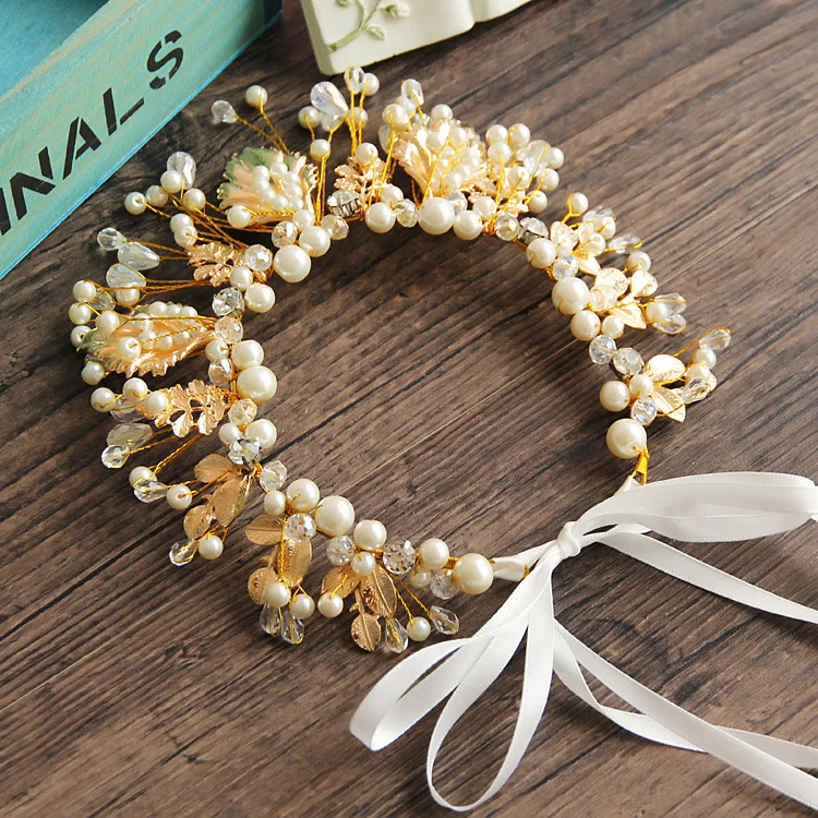 

wedding pearl flower satin hairband bridal Tiara Crown Headband Princess Crystal Rhinestone hair accessories 24pcs/lot