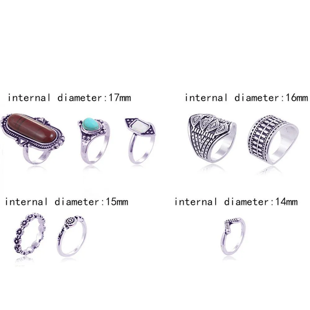 Элегантный темперамент 8 шт. винтажное женское Бохо Хрустальное цветочное кольцо на кастет тибетские турецкие парные кольца бижутерия#25