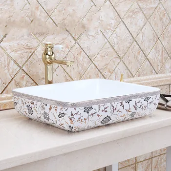 

China Artistic Handmade Porcelain Ceramic Art Painting Bathroom White Vessel Sinks round countertop wash basin rectangular