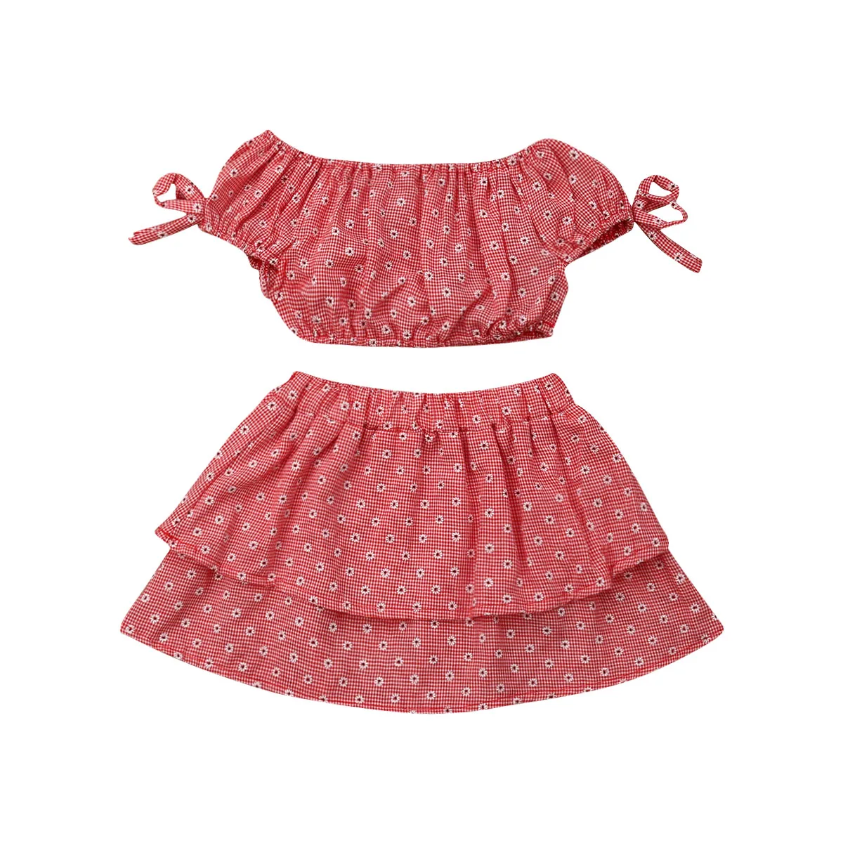 

Toddler Baby Girls Kids Dress Tops T-shirt Plaids Outfits Set Clothes Summer 12M-7T