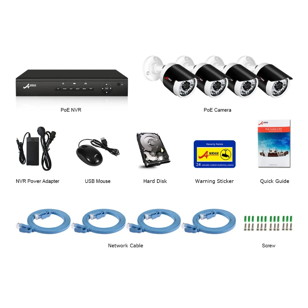 ANRAN P2P 1080P Full HD 4CH POE NVR 36 IR дневная и Ночная уличная Водонепроницаемая FTP