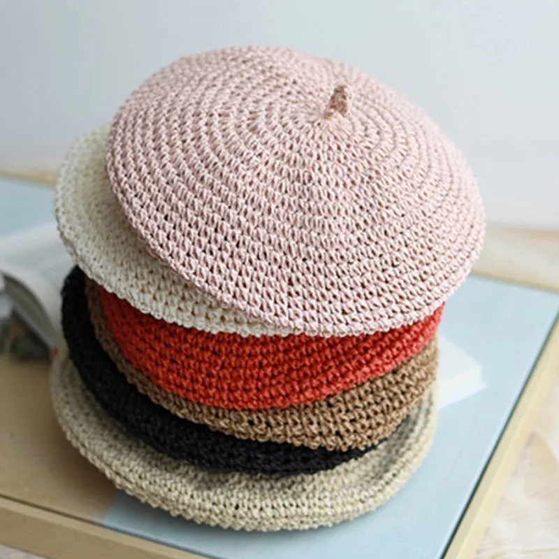 

2019 New Fashion Berets Adjustable Straw Beret Women Straw Hat Female Breathable Solid Color Spring Summer Hats 55-58cm