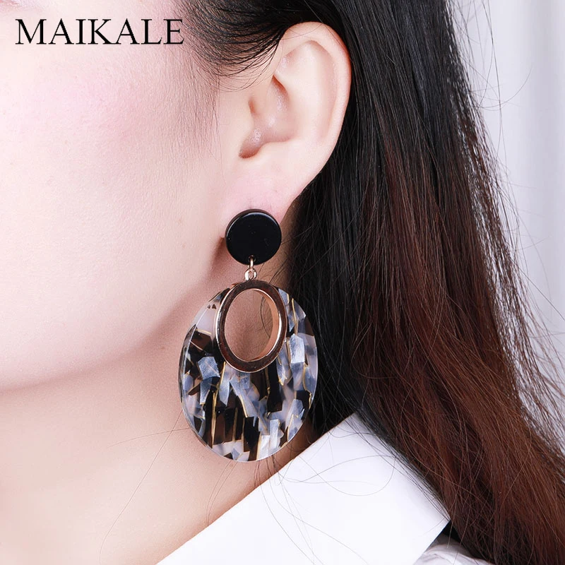 

MAIKALE Bohemian Round Acrylic Big Earrings Gold Circle Resin Acetate Geometric Drop Earrings for Women Jewelry Brincos Bijoux