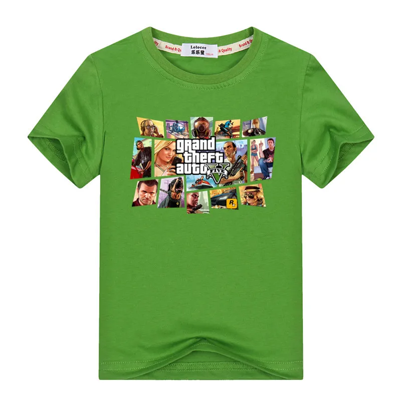 Лидер продаж, футболка для мальчиков и девочек 1 футболка gta уличная одежда для борьбы детская хлопковая игровая одежда с короткими рукавами, gta 5 - Цвет: Green