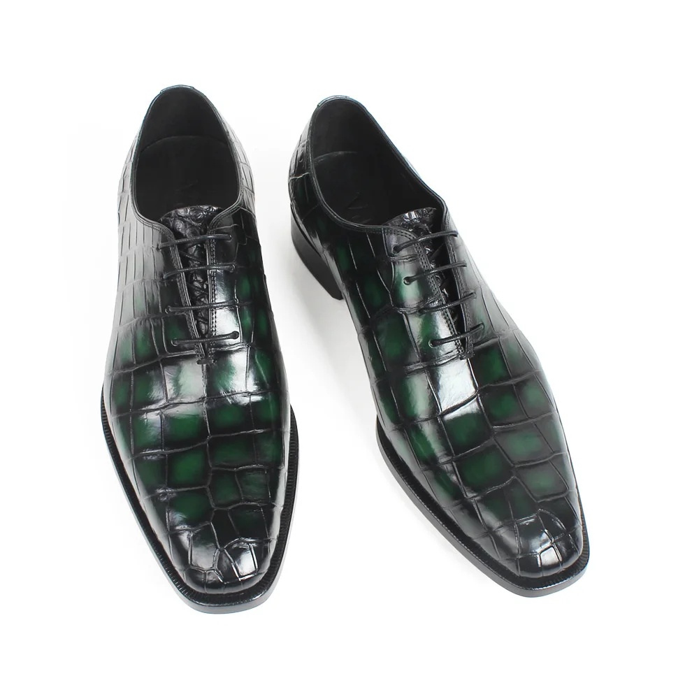 VIKEDUO Patina/зеленые туфли из крокодиловой кожи; мужские свадебные офисные туфли-оксфорды ручной работы с квадратным носком на кожаной подошве; Zapatos - Цвет: Green