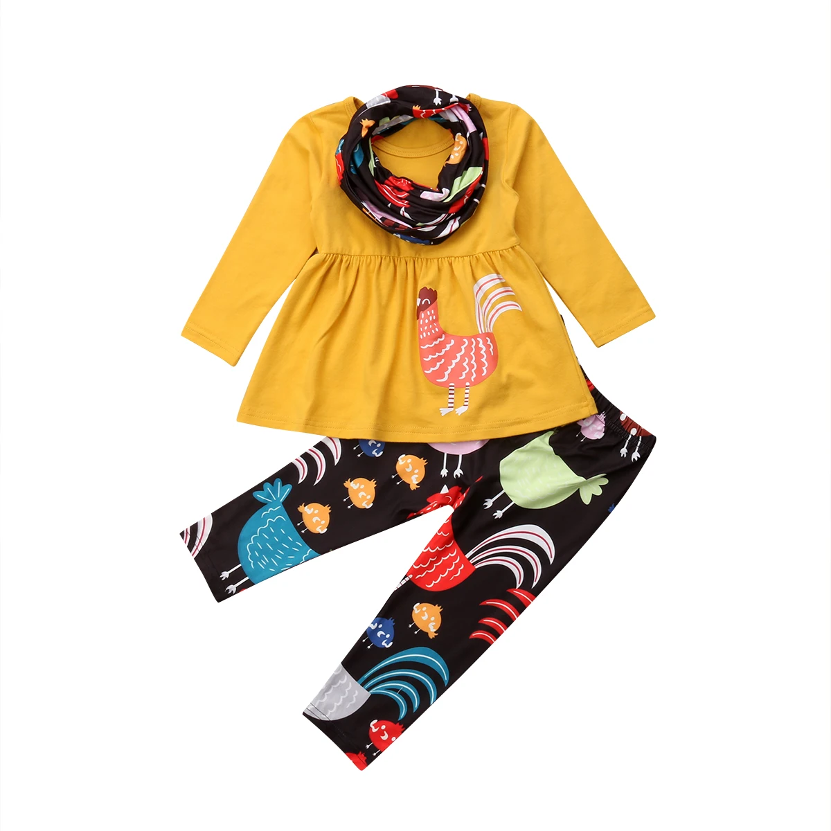

Emmababy Little Girls Holiday Thanksgiving Turkey Print Long Sleeve Tops Shirt Dress Pants Bib 3Pcs Outfit Sets