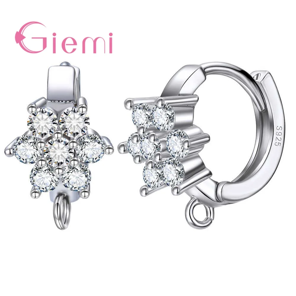 

New Arrival Genuine 925 Sterling Silver Super Shining Cubic Zirconia Hoop Earrings For Women Girls Crystal Jewelry Present