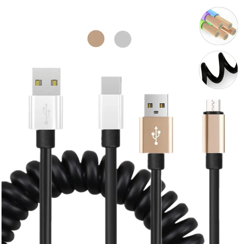 Type C & Micro USB Spring Charger Cable for Samsung Galaxy J3 J5 J7 A5 A3 A7 2016 2017 J4 J6 A8