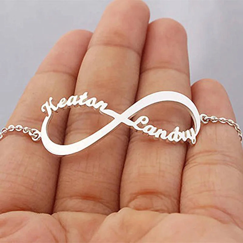 Именной браслет персонализированный символ бесконечности на заказ с любым двойным именем красивый подарок для пары