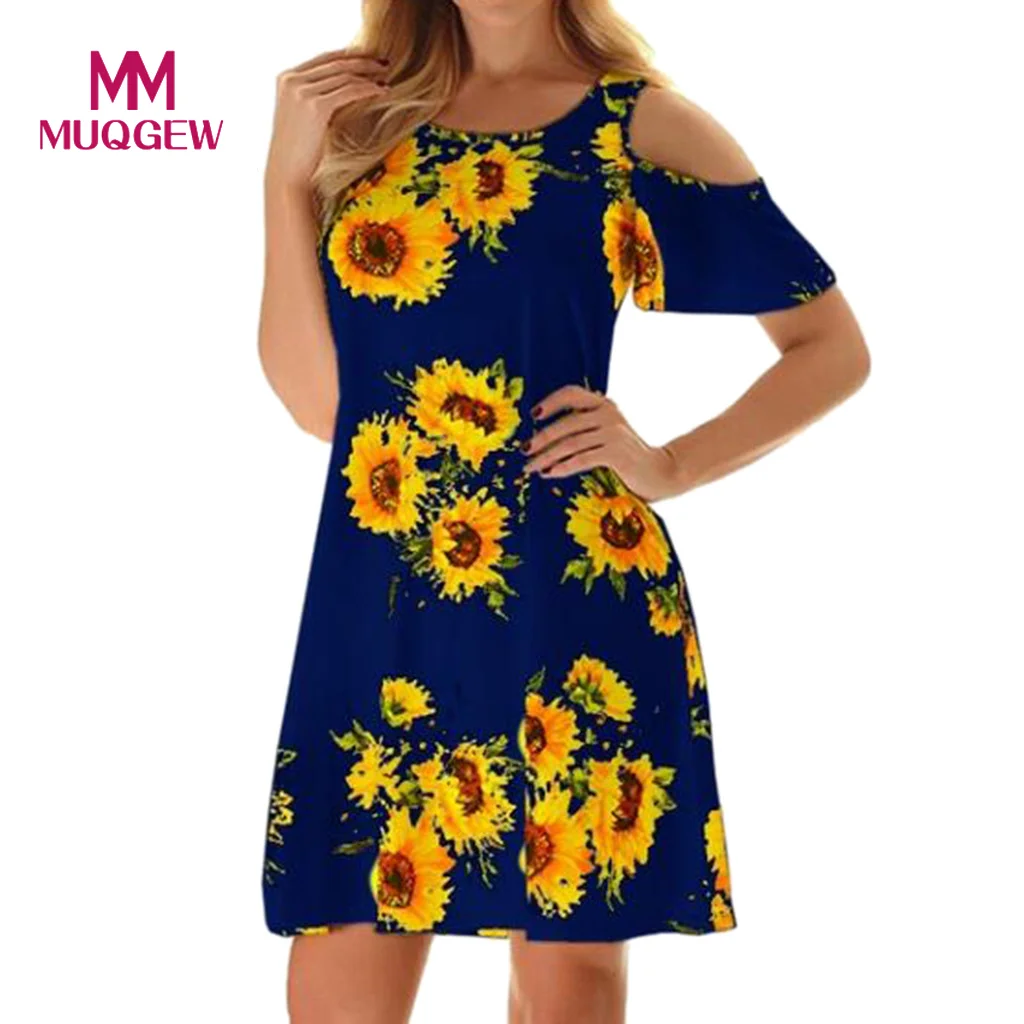 

Women's Casual Off Shoulder vestidos Long Sleeve Sun Flower Print Loose women's summer sundress dress 2019 robe femme vadim