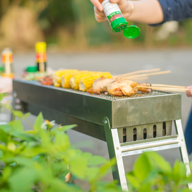 

58*20*36cm Picnic BBQ Charcoal Grills for Barbecue Sliver Outdoor Stainless steel Hiking Charcoal Camping BBQ Grill