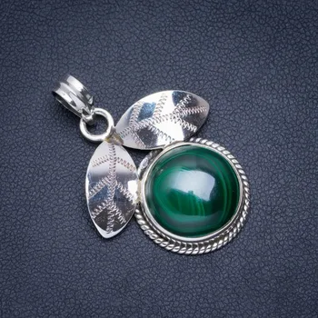 

Natural Malachite Handmade Unique 925 Sterling Silver Pendant 1.5" A0038