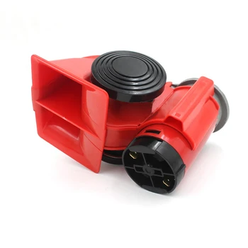 

AUTO Twin Dual Tone Compact Air Loud Horn 12V 110-125db Compressor Red Truck Car Bus Van